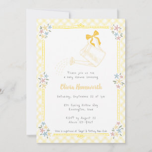 Invitation Arrosoir Gingham jaune citron 015 Baby Shower