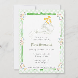 Invitation Arrosoir gingham vert herbe pour Baby Shower 018