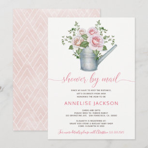 Invitation Arrosoir roses roses saumon baby shower par la pos