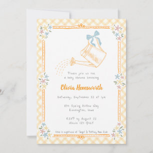 Invitation Arrosoir Vichy Orange Ambre 010 Cadeau de Naissanc