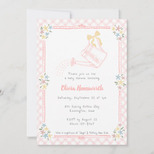 Invitation Arrosoir Vichy Rose Clair 008 Baby Shower