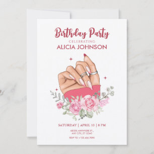 Invitation Art à ongles fantaisie floral Anniversaire Fête In