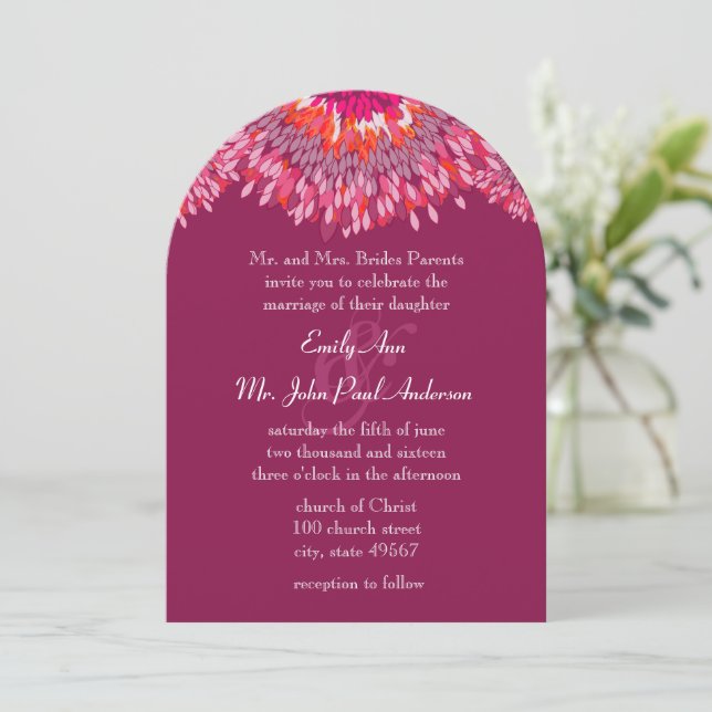 Invitation Art Abstrait Rouge framboise rose Mariage floral (Debout devant)