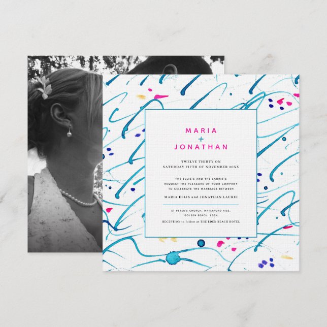 Invitation Art Abstrait tropical vague peu profonde mariage p (Devant / Derrière)