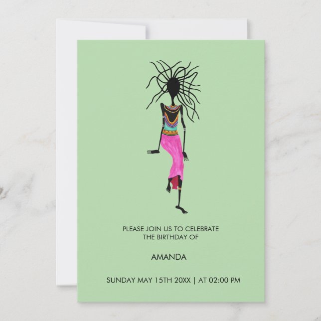 Invitation Art africain Abstrait, Warrior Woman Anniversaire (Devant)