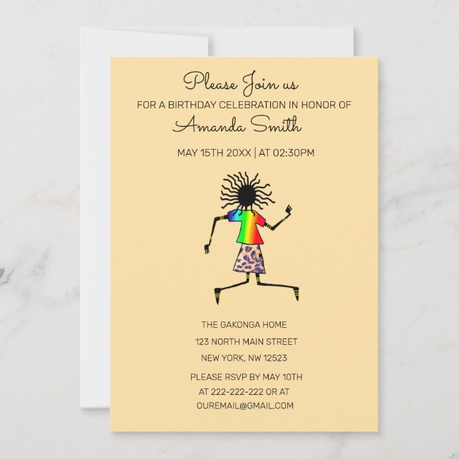 Invitation Art africain, joli et merveilleux danseur annivers (Devant)