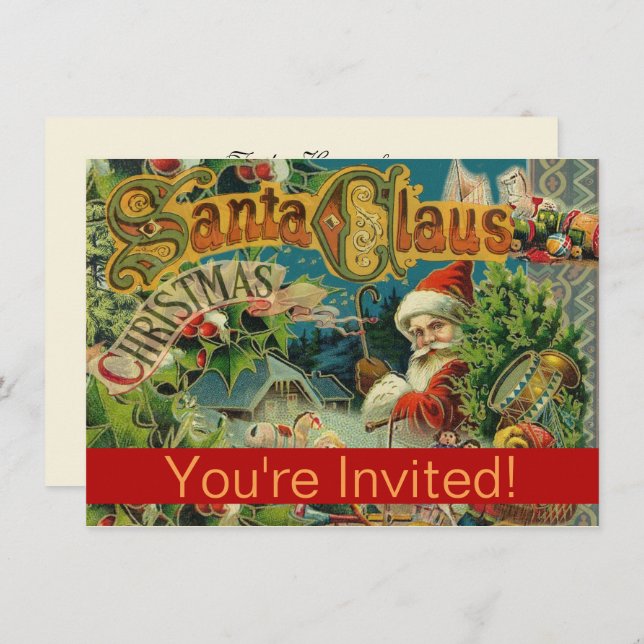 Invitation Art antique du Père Noël (Devant / Derrière)