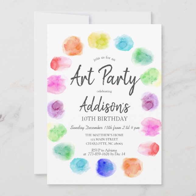 Invitation Art Birthday Invitation, Peinture Birthday Invitat (Devant)