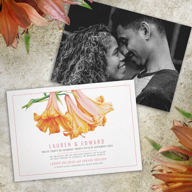 Invitation Art botanique du lys orange mariage photo personna (Créateur téléchargé)