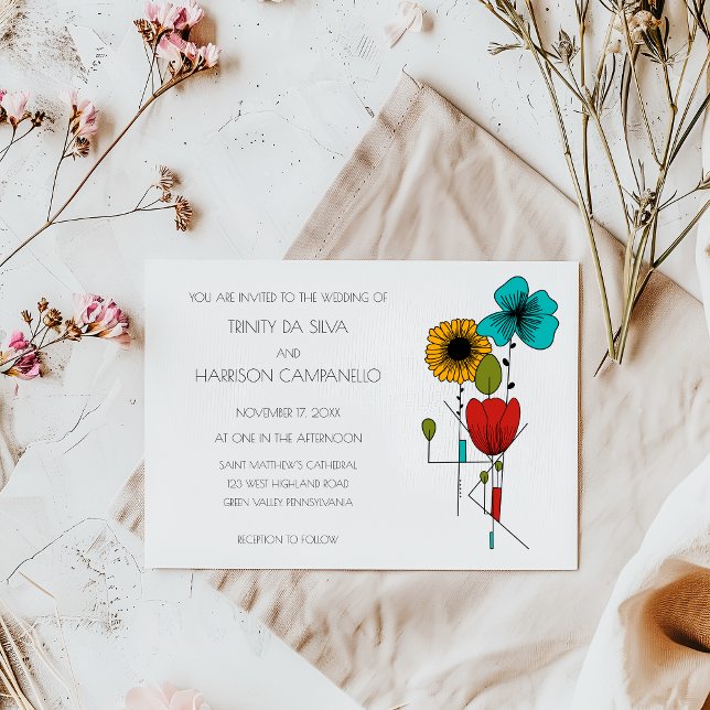 Invitation Art contemporain Nouveau Floral Mariage (Créateur téléchargé)