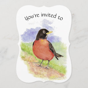 Invitation Art daté d'oiseau de Robin de fête d'anniversaire