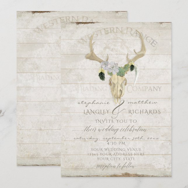 Invitation Art de Bohème de crâne d'Antler de cerfs communs (Devant / Derrière)