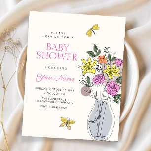 Invitation Art de bouquet de fleurs minimaliste baby shower