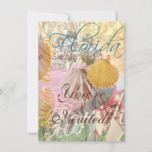 Invitation Art de coquillage de plage de voyage vintage de Fl
