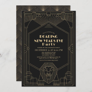 Invitation Art Déco 1920's Gatsby Lion New Years Eve Party