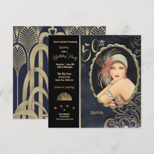 Invitation Art déco 50e fête d'anniversaire 1920 Flapper Girl