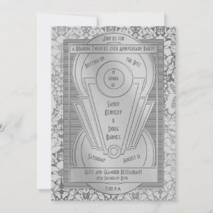 Invitation Art déco Années folles Argent 25e anniversaire