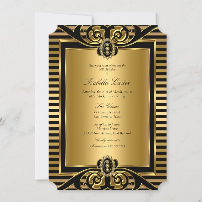 Invitation Art Déco Bande Or Noir Anniversaire Partie 2 (Devant)