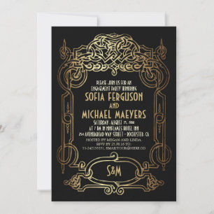Invitation Art Déco Black and Gold Engagement Party