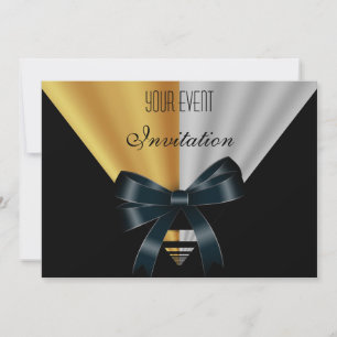Invitation Art Déco Black Gold Bow