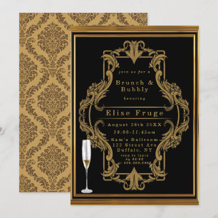 Invitation Art Déco Black Gold Royal Brunch & Bubbly Invitati