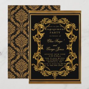 Invitation Art Déco Black Gold Royal Engagement Party