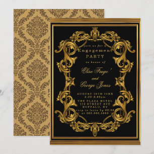 Invitation Art Déco Black Gold Royal Engagement Party Invita