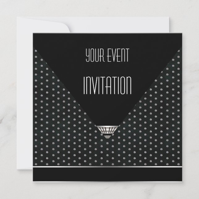 Invitation Art Déco Black Silver White Spots (Devant)