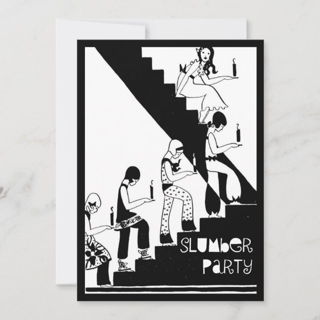 Invitation Art déco de cru de soirée pyjamas de monogramme (Devant)