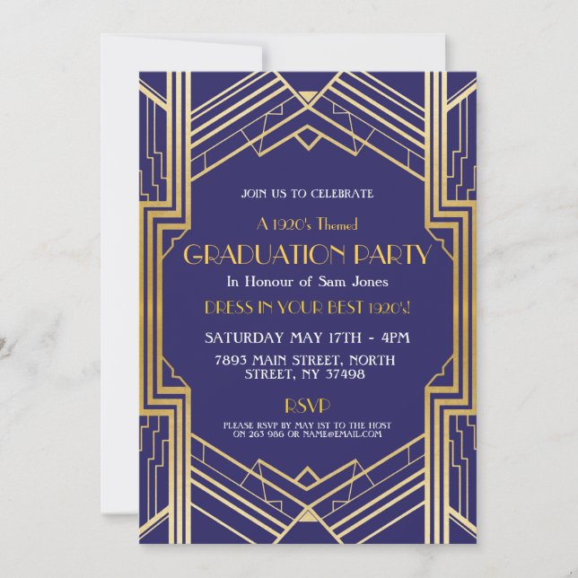 Invitation Art déco de la Gatsby Party Gold (Devant)