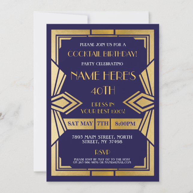 invitation Art déco des années 1920 Gatsby Party N (Devant)