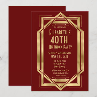 Invitation Art Déco des Années Folles Bourgogne | Or 40ème  