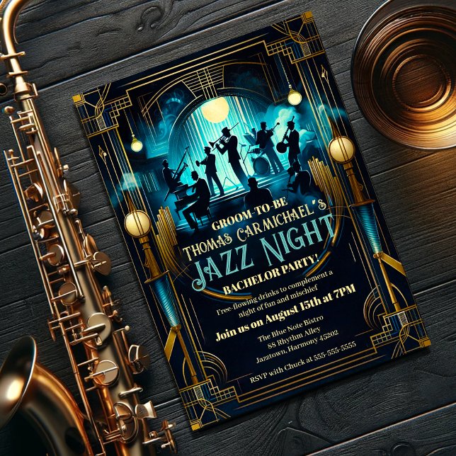 Invitation Art Déco Elegance Jazz Night Bachelor Party (Créateur téléchargé)