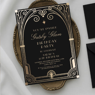 Invitation Art Déco élégant Black Gold 20s Classic Anniversai
