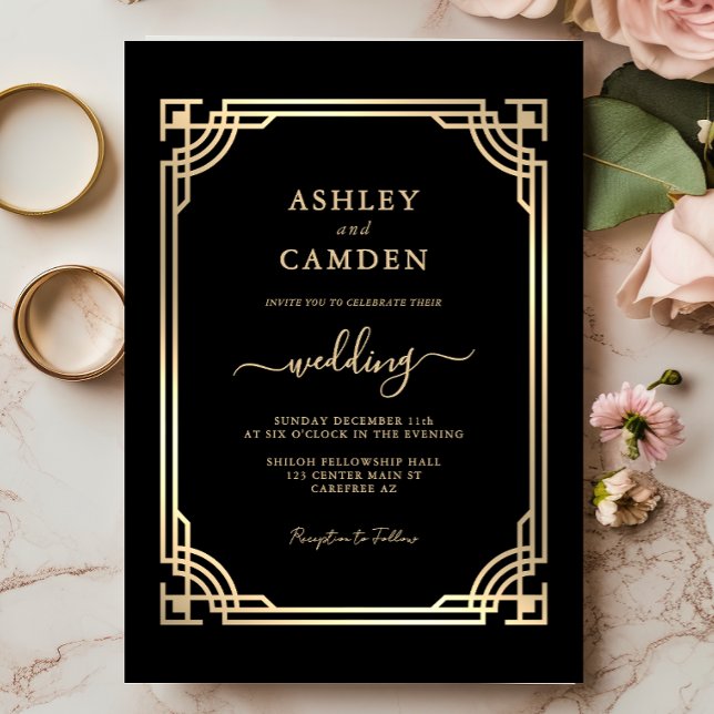Invitation Art Deco Elegant Gold Frame Wedding (Créateur téléchargé)