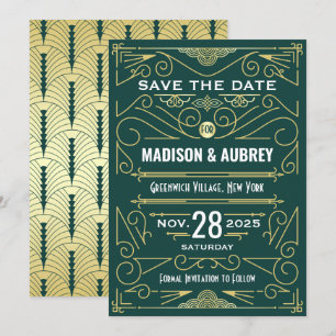 Invitation Art Déco Enregistrer la date Mariage Elegant Gold