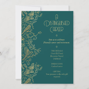 Invitation Art Déco Filigrane d'Or   Moineau Retraite