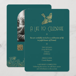 Invitation Art Déco filigrane or | Mémorial photo de moineau