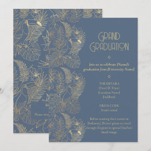 Invitation Art Déco filigrane or   Toucan Graduation