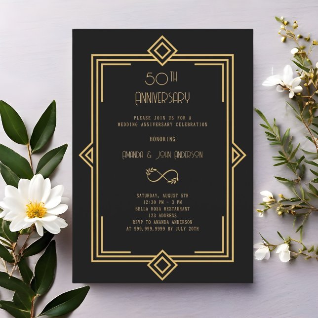 Invitation Art Deco Gatsby black 50th wedding anniversary (Créateur téléchargé)