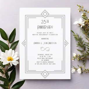Invitation Art Déco Gatsby blanc 25e anniversaire mariage