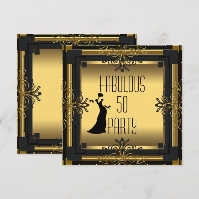 Invitation ART DECO Gatsby Fabuleux 50 50ème anniversaire (Devant / Derrière)
