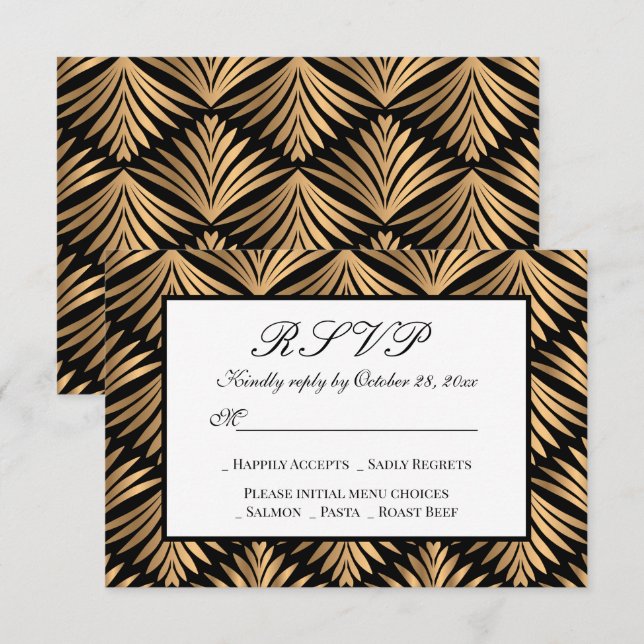 Invitation Art Déco Gatsby Noir Gatsby Mariage RSVP (Devant / Derrière)