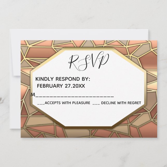 Invitation Art déco géométrique luxe or / bronze mariage RSVP (Devant)