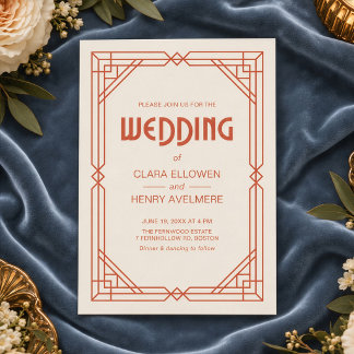 Invitation Art Déco Géométrique Terracotta Crème Mariage
