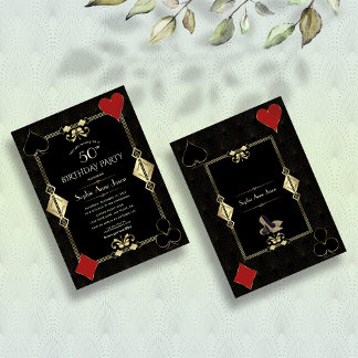Invitation Art Déco Gold Casino Royale Poker Femme Anniversai