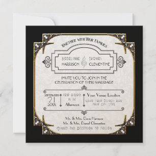 Invitation Art Déco Grande Gatsby Style Typographie en dentel