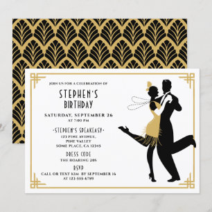 Invitation Art Déco/Great Gatsby/Roaring 1920 Anniversaire
