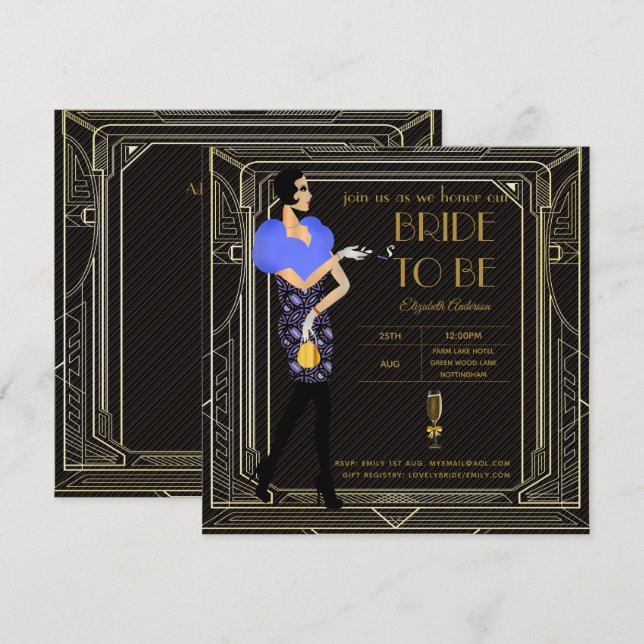 Invitation Art Déco Great Gatsby Roaring 20s Fête des mariées (Devant / Derrière)