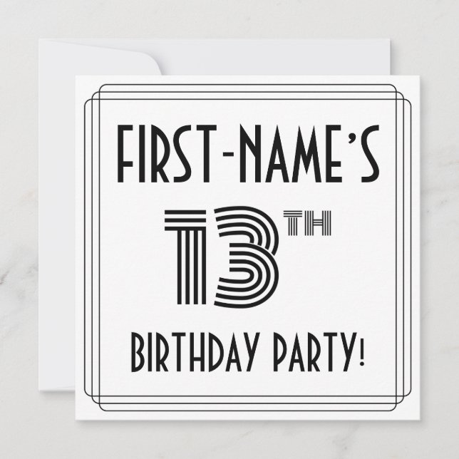 Invitation Art Déco Inspiré 13ème Anniversaire Fête, Nom pers (Devant)